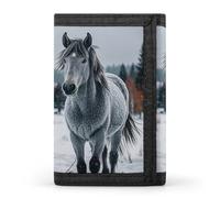Gray Horse in Winter Landscape Snowy Wilderness Wallet Minimalist Mens Slim Trifold Wallets Modern Fashion Wallets Anti-Theft Wallet Holds Cards And Cash