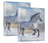 Gray Horse Winter Landscape 3 Ring Binders 1.5 Inch, Notebook Binder Holds 200 Sheets Cute Binder Three Ring for School Office Supplies, 2 Pack