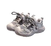 Gray Kids' Lightweight Breathable Mesh Trainers UK Size 13 Lace-Up School Shoes Outdoor Sports Color Block Girls Sneakers Cushioned Insole Pull Tab Trainers Running Footwear