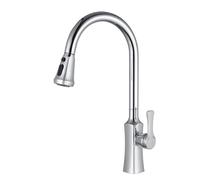 Gray Kitchen Faucet with Pull-Down Sprayer, 2 Spray Modes, 360° Swivel High Arc Mixer, Hot and Cold Water, Modern Design for Kitchen Sink (Chrome)