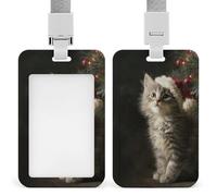 Gray Kitten Wearing A Santa Hat ID Badge Holder Retractable Clip Card Holder Card Protector Name Badge Name Tag for Work Office Doctor Nurse