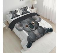 Gray Koala Heart Duvet, Coverless Duvet Double 7.5 Tog, Reversible Simple Animal Comeforter Set for All Season, Soft Lightweight Machine Washable White Quilt 200x200cm