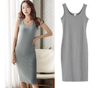 (gray, L) "Plus Size Women's Long Vest Dress - Spring/Summer Student Style"