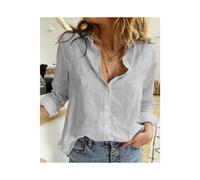 (Gray, L) Women Casual Long Sleeve Cotton Linen Shirt Elegant Solid Cardigans Autumn Button Lapel Shirt Loose Oversized Blouse Tunics