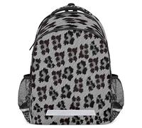 Gray Leopard Print Backpack with Reflective Strip, Animal Skin Lightweight Backpack Travel Bag Casual Daypack Laptop Bag, Gray Leopard Print, 11.6 ( L ) x 6.8 ( W ) x 16.7 ( H ) inches