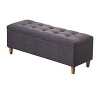 Gray Linen Ottoman with Hidden Sto Solid Wood Legs Versatile Shoe Changing Stool for Bedroom & Living Room 120cm Long Modern Decor Functal Fur
