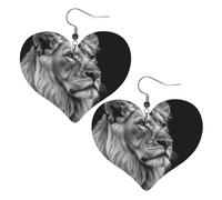 Gray Lion Leather Earrings for Women Heart Dangle Earrings Lightweight Drop Earring Jewelry Gift