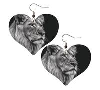 Gray Lion Leather Earrings for Women Heart Dangle Earrings Lightweight Drop Earring Jewelry Gift