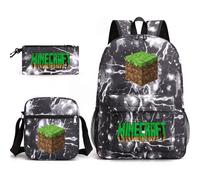 (Gray) Lunch Backpack Minecraft Bag Crossbody Bag Pencil Case School 3pcs Set Gift Kids
