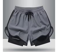 (gray, M) Men's Athletic 2-in-1 Lined Running Shorts with Anti-Exposure & 3-Point Basketball Design