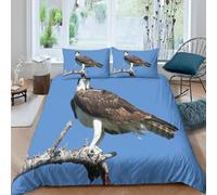 Gray Magpie King Size Duvet Cover Sets 3D Printed Blue Bedding Set Soft Brushed Microfiber Quilt Cover 230x220 cm with Zipper Closure for Teens and Adults with 2 Pillowcases d-1470