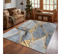Gray Marble Rug, Grey Golden Area Rug Small 50x80cm, Machine Washable Non Slip Soft Entry Floor Carpet for Entrance Hallway, Artistic Crackle Pattern Home Decor & Gifts D#1209