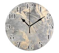 Gray Marble Swirl Golden Agate Clock Wall Clock for Living Room Silent Non-Ticking Round Clock 25cm Easy to Read Clocks Kitchen Home Decorative