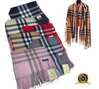(Gray) Men Ladies Women Classic Checked Tartan Print Plain Tassel Scarf Burberry style