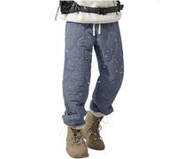 Gray Mens Sherpa Lined Padded Quilted Pants Warm Wide Leg Sweatpants Comfy Thermal Lounge Joggers with Pockets Basic Solid Color Versatile Trousers XL