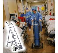 Gray Metal Oxygen Tank Stand Trolley, 55.1" Gas Cylinder Storage Rack, Foldable Cylinder Cart for Operating Room/Ward, 53.9" Height, Durable & Portable Oxygen Cylinder Holder
