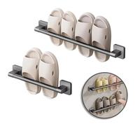 Gray Metal Slipper and Towel Rack, Space Saving Patch Type Bar with Install, for Bathroom Door Behind Organization Storage