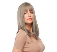 Gray Mixed Color Medium-Length Straight Hair Soft Natural Full Head Cover Wig