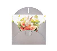 Gray MJHKXLJ Bunny in the watermelon Prints Pearlized Greeting Card - Envelope Included - Perfect for Christmas, Birthdays, Valentines, Weddings, and More