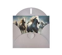 Gray MJHKXLJ Horses running wild in the river Prints Pearlized Greeting Card - Envelope Included - Perfect for Christmas, Birthdays, Valentines, Weddings, and More
