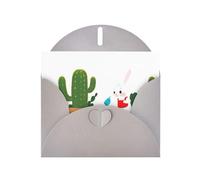 Gray MJHKXLJ Little rabbit watering the cactus Prints Pearlized Greeting Card - Envelope Included - Perfect for Christmas, Birthdays, Valentines, Weddings, and More