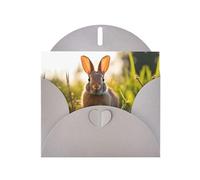 Gray MJHKXLJ Rabbit in the grass Prints Pearlized Greeting Card - Envelope Included - Perfect for Christmas, Birthdays, Valentines, Weddings, and More