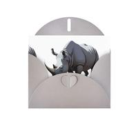 Gray MJHKXLJ Rhino drinking water by the river Prints Pearlized Greeting Card - Envelope Included - Perfect for Christmas, Birthdays, Valentines, Weddings, and More