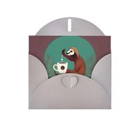Gray MJHKXLJ Yoga Sloth Coffee Prints Pearlized Greeting Card - Envelope Included - Perfect for Christmas, Birthdays, Valentines, Weddings, and More