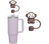 Gray Monkey Straw Cover for Stanley 40&30 Oz Cup, 10mm Silicone Straw Covers Cap for Stanley Cup Accessories, Cute Straw Topper for Tumblers, Straw Cap Stopper for Reusable Straws,Straws