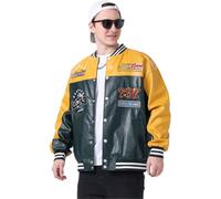 GRAY MONSTER Men's Racing Jacket Oversized Varsity Jacket Nascar Leather Bomber Jacket Women Unisex Casual Coats, Green, L