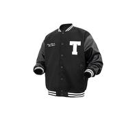 GRAY MONSTER Men's Varsity Jackets Y2k'T'Embroidery Baseball Bomber Jacket Unisex Vintage Letterman Wool&Faux Leather Coat, Black, 3XL