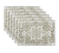 Gray Olive Green Boho Placemats Set of 6 Ethnic Bohemian Carpet Place Mats Washable Kitchen Dining Vintage Grey Geography Floral Linen Table Mats Stain Heat-Resistant for Home Party Indoor 12x18 in