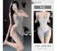 (gray, one size fits all) Sexy Sweater no-take-off set, bed robe, uniform underwear, women's small breasts show big pure desire, pajamas are sexy