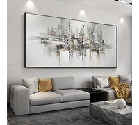 Gray Oversized Abstract Painting Black And White Canvas Art Modern Black Framed Large Artwork Wall Art Living Room Decor 140x70cm/55x28in Black Frame