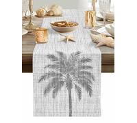 Gray Palm Tree Table Runner 36 Inches Long, Country Linen Texture Tropical Plant Vintage Washable Table Runners Heat-Insulation Kitchen Dining Table Decorations for Home Party Decor, 13"x36"