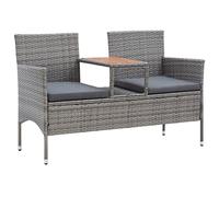 Gray Patio Bench Set with Table 2-Seater Outdoor Loveseat with Removable Cushions PE Rattan & Solid Acacia Wood Indoor/Outdoor Furniture for Garden Balcony and Yard