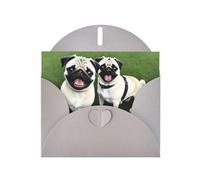 Gray Pearlescent Paper Holiday Cards 4"x6" YYHHAOFA Funny Happy Pug Dog Pattern Greeting Cards for Christmas, Birthday, Wedding Anniversary & Party Invitations