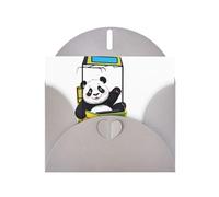 Gray Pearlescent Paper Holiday Cards 4"x6" YYHHAOFA Panda taking a ride Pattern Greeting Cards for Christmas, Birthday, Wedding Anniversary & Party Invitations