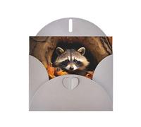 Gray Pearlescent Paper Holiday Cards 4"x6" YYHHAOFA Raccoon in The Fall Tree Hole Pattern Greeting Cards for Christmas, Birthday, Wedding Anniversary & Party Invitations