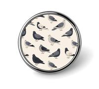 Gray Pigeons Pattern Novelty Brooches & Pins Round Personalised Metal Lapel Badge With Butterfly Clutch Clasp