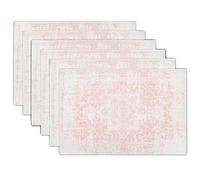 Gray Pink Boho Placemats Set of 6 Ethnic Bohemian Carpet Place Mats Washable Kitchen Dining Vintage Grey Geography Floral Linen Table Mats Stain Heat-Resistant for Home Party Indoor 12x18 in