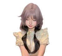 Gray Pink Gradient Black Wig with Bangs Long Straight Wigs for Women Cute Natural Looking Wigs Synthetic Hair Wig Cosplay Daily