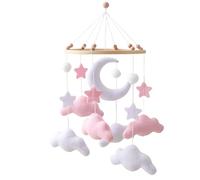 Gray Pink White Cloud Moon Themed Nursery Mobile,Crib Mobile for Baby Boys Girls,Handmade Baby Mobile,Adjustable Cotton Felt Soft Ceiling Mobile,Baby Shower Gifts for New Moms (Pink)