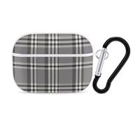 Gray Plaid Lines Airpod Pro Case AirPods 2 Case for Women Hard Shell Protective Cover with Carabiner Keychain Compatible with AirPods Case 2nd 1st Generation, Front LED Visible White