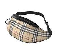 Gray Plaid Lines Outdoor Sports Waist Bag & Casual Chest Pack, Adjustable Unisex Fanny Pack for Hiking/Running/Cycling