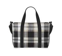 Gray Plaid Lines Print Travel Duffel Bag, Lightweight Water-Resistant Weekender Spacious Gym & Travel Bag for Men, Women & Teens