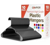 Gray Plastic Hangers 10 Pack- Heavy-Duty Plastic Hangers Slim and Space-Saving Hangers, Durable and Lightweight PP Hangers with Non-Slip Shoulder Notches for Slip Dresses, Suits, Jackets & Camisoles