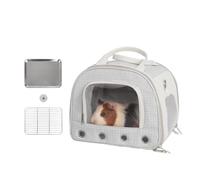 Gray Rabbit Travel Bag with Panoramic Skylight & Bottom Mesh | Odor Control Carrier for Squirrel/Small Birds | Outdoor Adventure Gear with Snack Pocket (Gray)