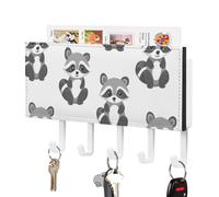 Gray Raccoons Pattern Cute Key Holder for Wall with 5 Hooks Letter Coat Rack Home Decor 4.3 × 7.1 Inch