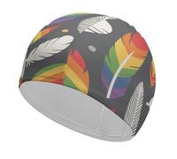 Gray Rainbow Feather Swim Cap High Elasticity Anti Slip Waterproof Comfortable Swim Hat Bathing Cap for Men Women